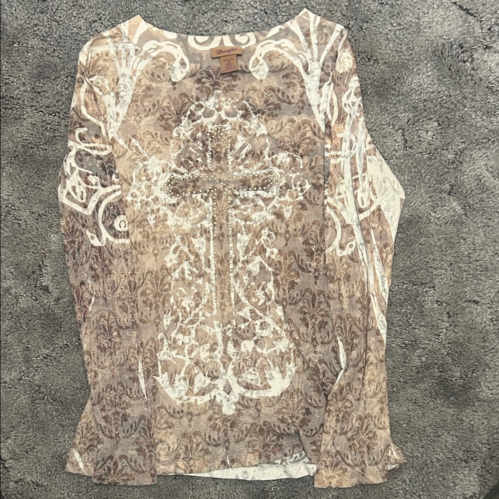 Wrangler Beige and White Long Sleeve Top